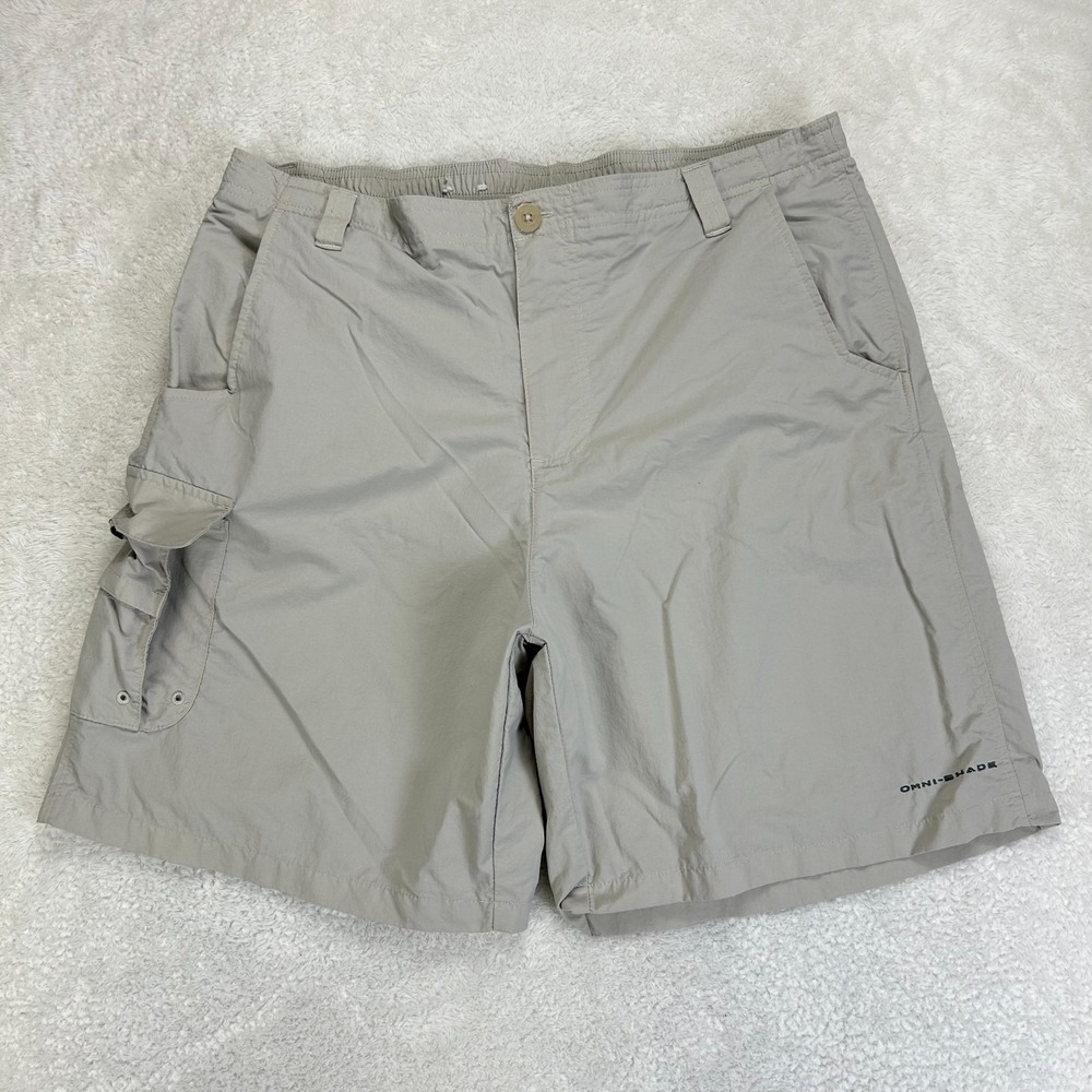 Columbia Omni-Shade Cargo Shorts Mens L Tan Performance Fishing Gear Outdoor